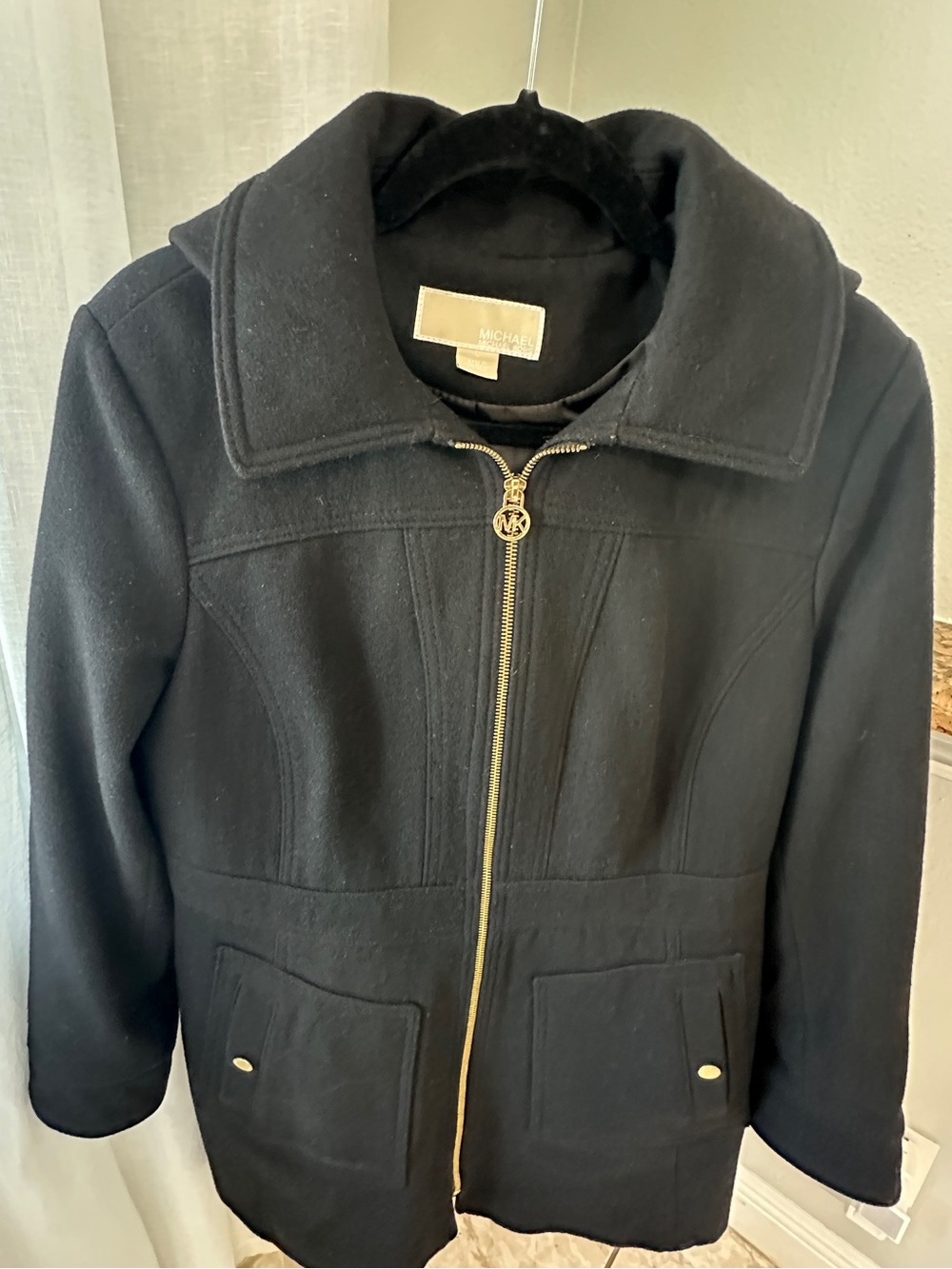 Wool Blend Black Zip Jacket Michael Kors L